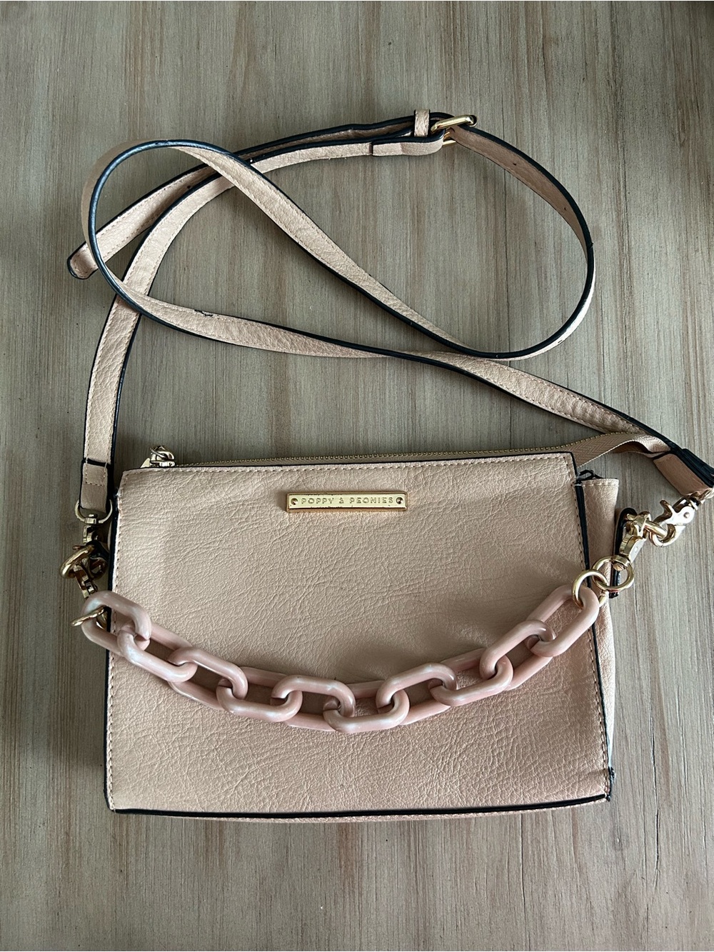 Poppy & Peonies Blush Pink Crossbody Bag with Gold Hardware
